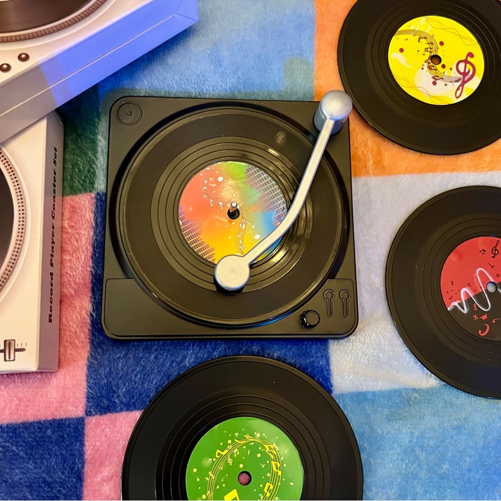 (NEW)Retro Record Coasters (Set of 4) Drink Coasters Vintage Inspired Great Gift